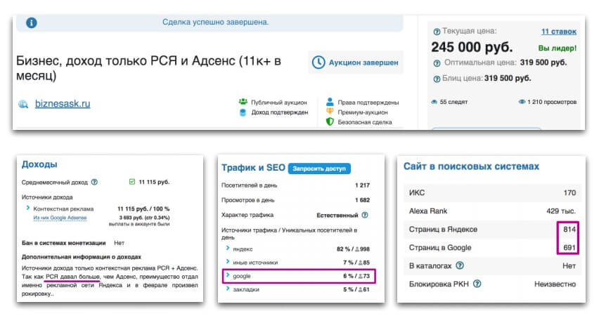 Как купить готовый сайт с доходом 11 115 рублей в месяц и получать пассивный доход